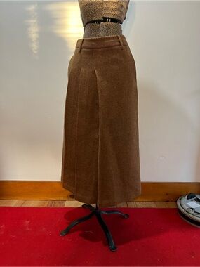 Brown A-Line Wool Midi Skirt
